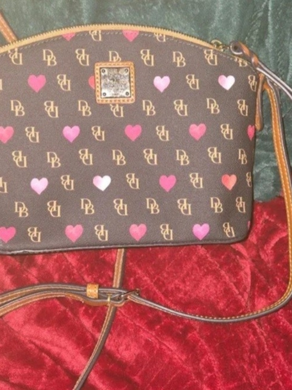 Dooney & Bourke Brown Crossbody with Pink Heart Print
